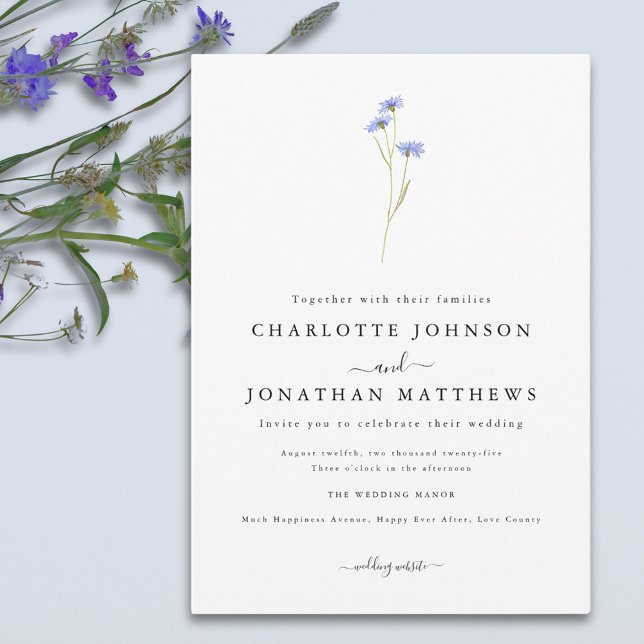 Einfache Wildblumen-Elegant-Script Einladung (Simple wildflower elegant boho wedding invitation )