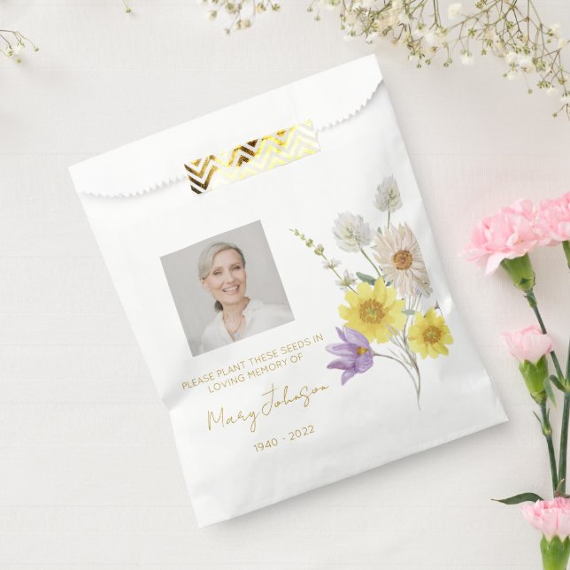 Einfache Wildblumen-Foto-Trauer-Samen Geschenktütchen (Versiegelt)