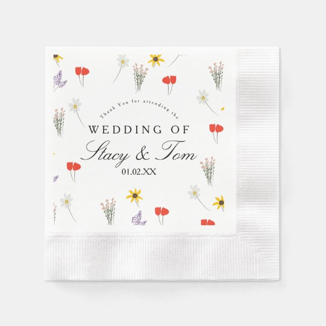 Einfache Wildblumen handgezeichnete Hochzeit Viele Serviette (Vorderseite)
