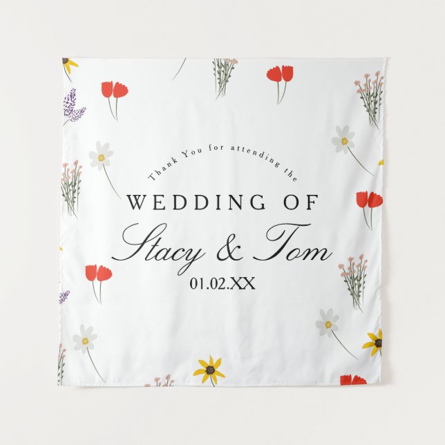 Einfache Wildblumen handgezeichnete Hochzeit Viele Wandteppich (Vorderseite)