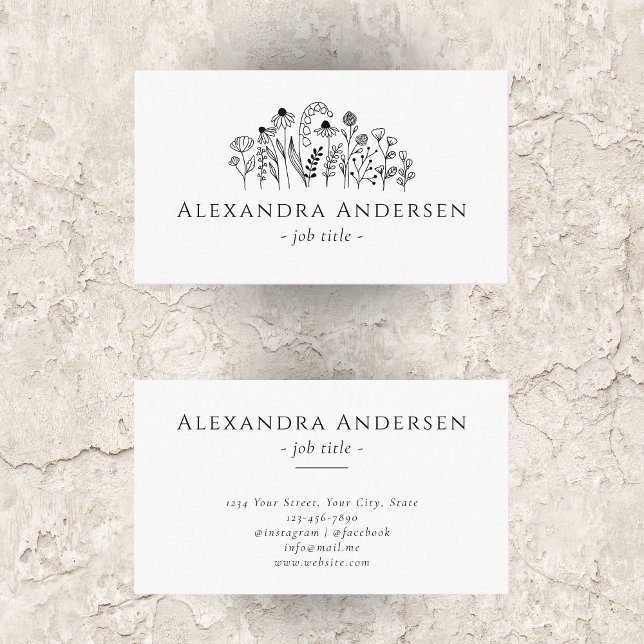 Einfache Wildblumen Minimalistisch Visitenkarte (Simple Wildflowers Minimalist Floral Business Card)