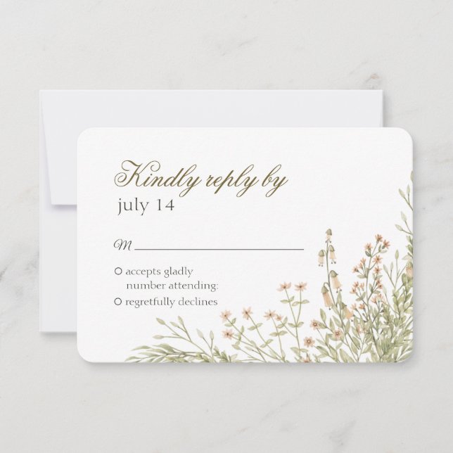Einfache wilde Blume. Elegant Airy Hochzeit RSVP (Vorderseite)