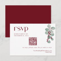 Einfache Winter Burgund Holiday Wedding QR Code