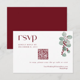 Einfache Winter Burgund Holiday Wedding QR Code RSVP Karte