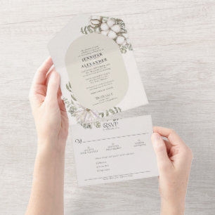 Einfache Winter Greenery Oval Green Moss Wedding All In One Einladung