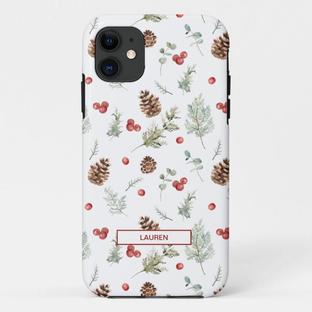 Einfache Winterpine Berry Botanisches Namensmuster Case-Mate iPhone Hülle (Rückseite)