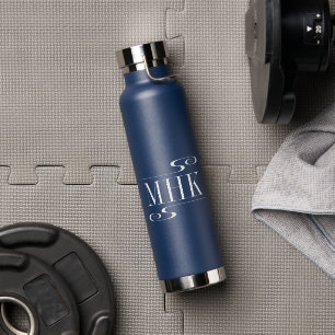 Einfache Wirbel Monogramm-Initialen weiß Trinkflasche