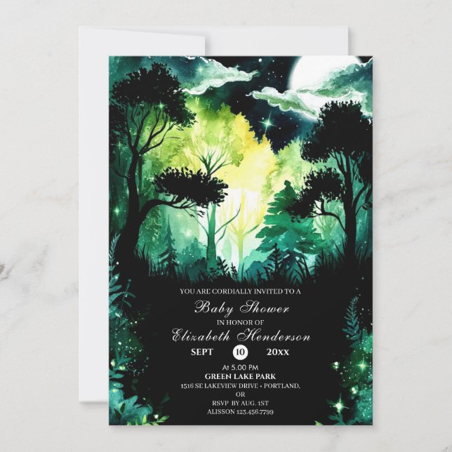 Einfache Woodland Baby-Dusche Einladung (Vorderseite)