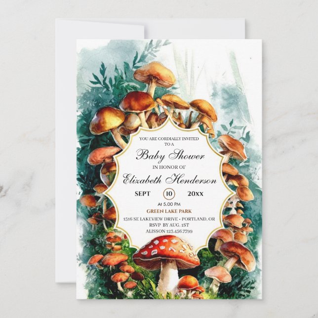 Einfache Woodland Mushroom Kinderdusche Einladung (Vorderseite)