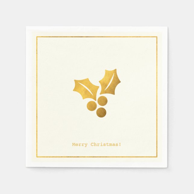 Einfache Wünsche ・ Minimalistische Gold Holly Weih Serviette (Vorderseite)