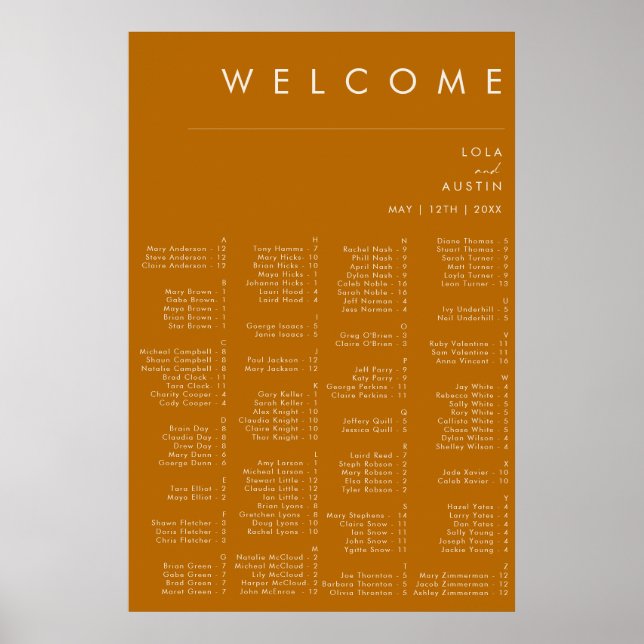 einfache Wüste | Burnt Orange Alphabetische Sitzpl Poster (Vorne)