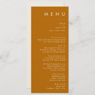 einfache Wüste   Burnt Orange Wedding Dinner Menu Menükarte