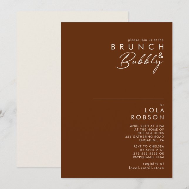 einfache Wüste | Dark Cinnamon Brunch & Bubbly Einladung (Vorne/Hinten)