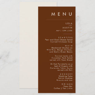 einfache Wüste Dark Cinnamon Wedding Dinner Menu Menükarte
