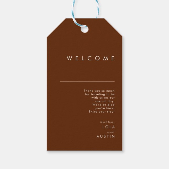 einfache Wüste | Dark Cinnamon Wedding Welcome Geschenkanhänger (Vorderseite)