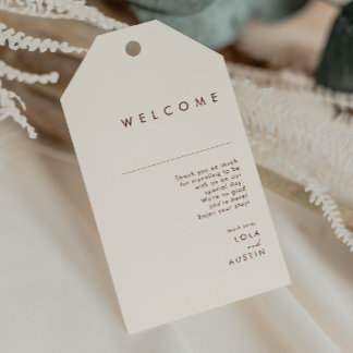 einfache Wüste | Natürliche weiße Hochzeit Begrüßu Geschenkanhänger