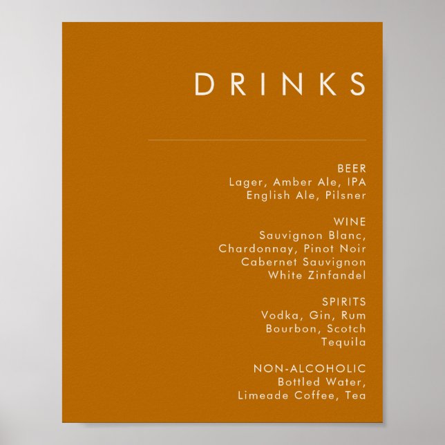 einfache Wüste | Orange Drinks Menu Sign Poster (Vorne)
