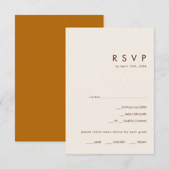 einfache Wüste | RSVP-Karte für das Orange-Menü "B RSVP Karte (Vorne/Hinten)