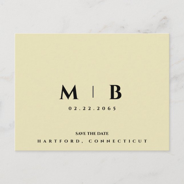 Einfache Yellow Monogram Wedding Save the Date Postkarte (Vorderseite)