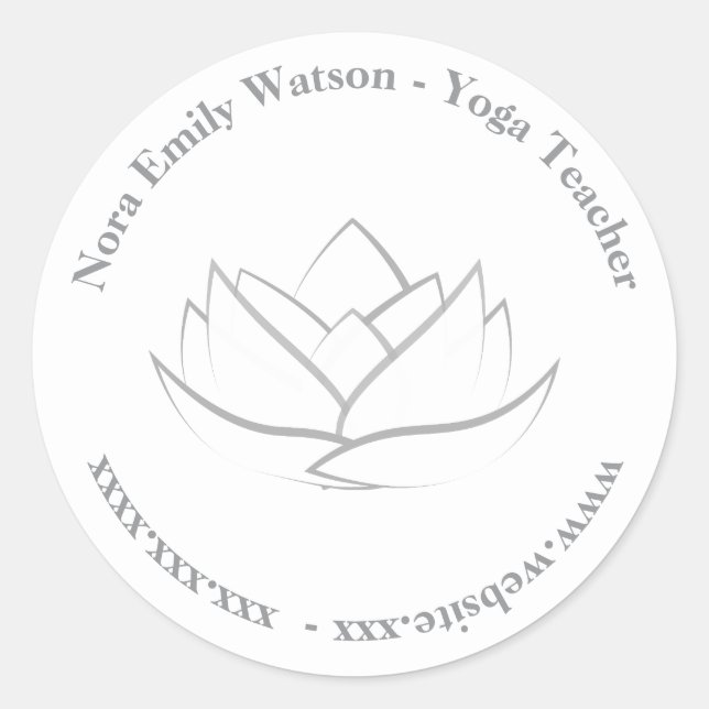 Einfache Yoglehrervorlage Gray Lotus Blume Runder Aufkleber (Vorderseite)