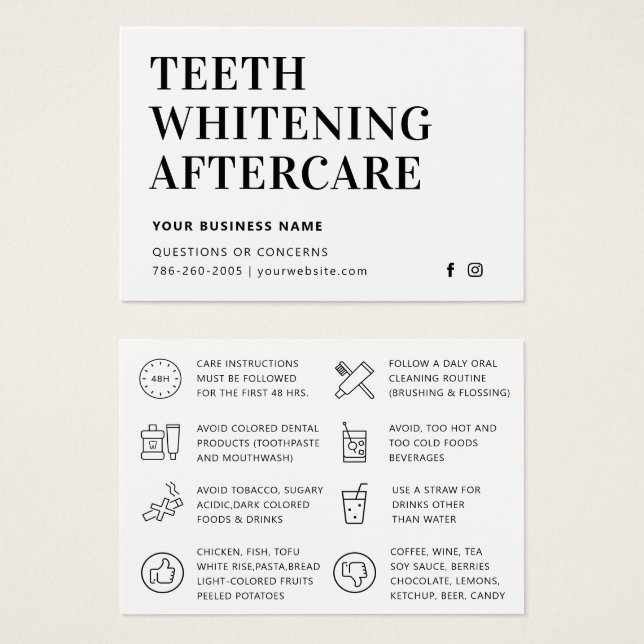 Einfache Zähne Whitening Aftercare Instruction Car (Vorne & Hinten)