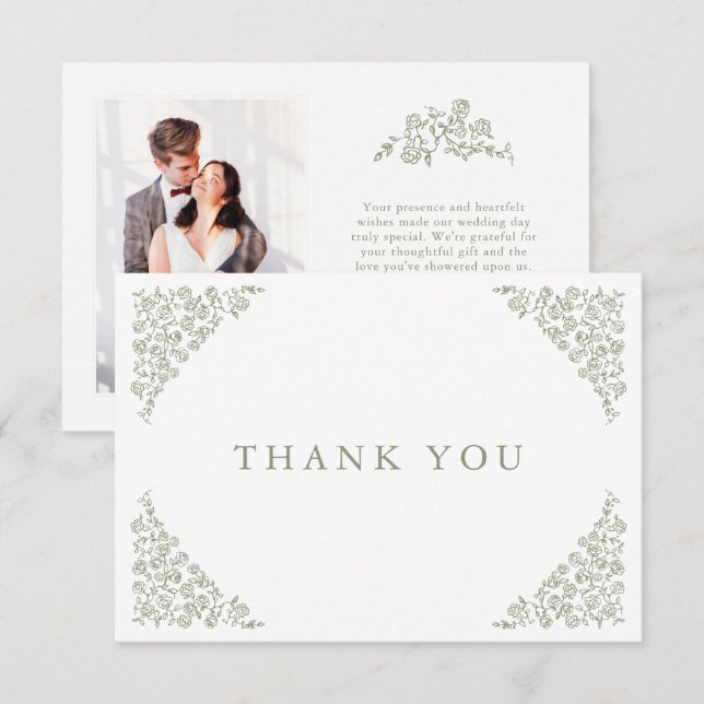 Einfache, zarte, florallose Grünen Hochzeit Dankeskarte (Vorne/Hinten)