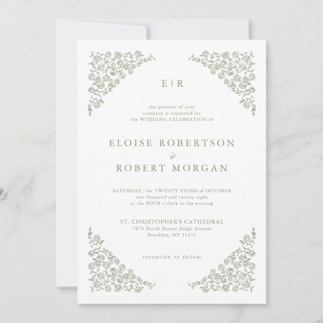 Einfache, zarte, florallose Grünen Hochzeit Einladung (Vorderseite)