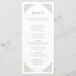Einfache, zarte, florallose Grünen Hochzeit Menükarte