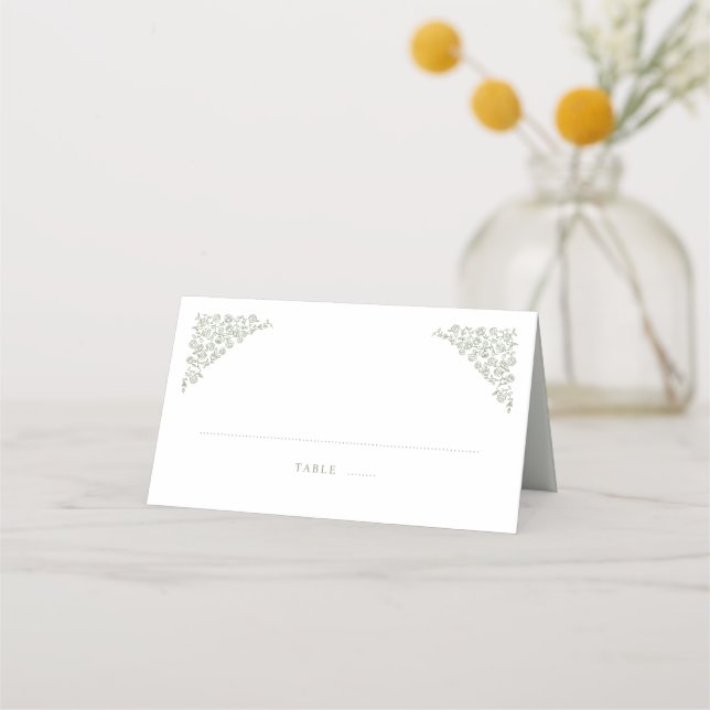 Einfache, zarte, florallose Grünen Hochzeit Platzkarte (Vorderseite)