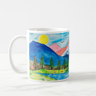 Einfache Zeichn von Bergen durch Kinder Kaffeetasse
