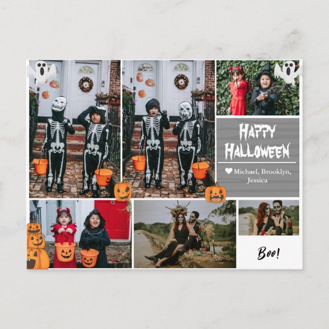 Einfache zeitgemäße Halloween-Foto-Kollektion Feiertagspostkarte (Vorderseite)