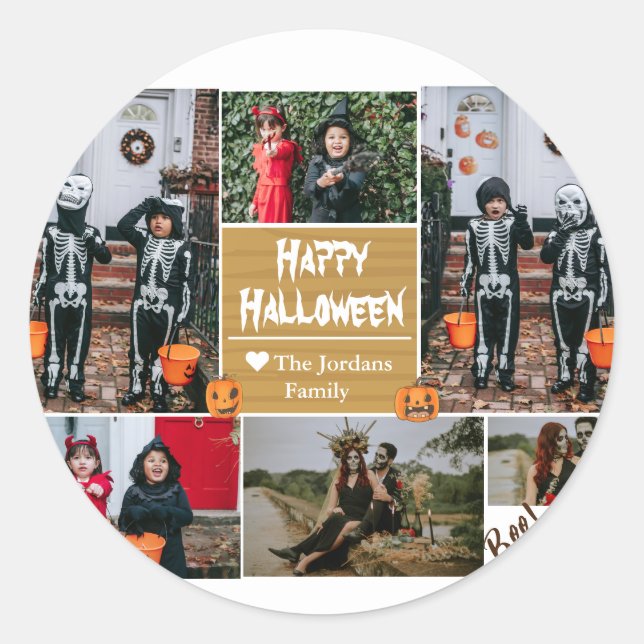 Einfache zeitgemäße Halloween-Foto-Kollektion Runder Aufkleber (Vorderseite)