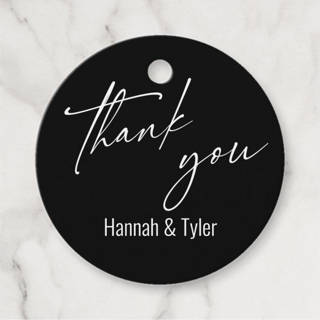 Einfache zeitgenössische Handschrift Black Danke Geschenkanhänger (Vorderseite)