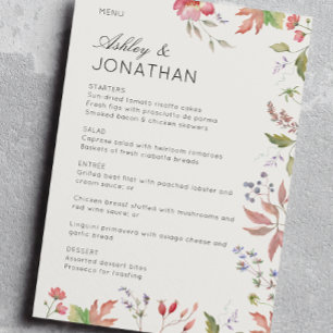 Einfache, zeitlose Alabaster-Hochzeit in der Wildb Menükarte