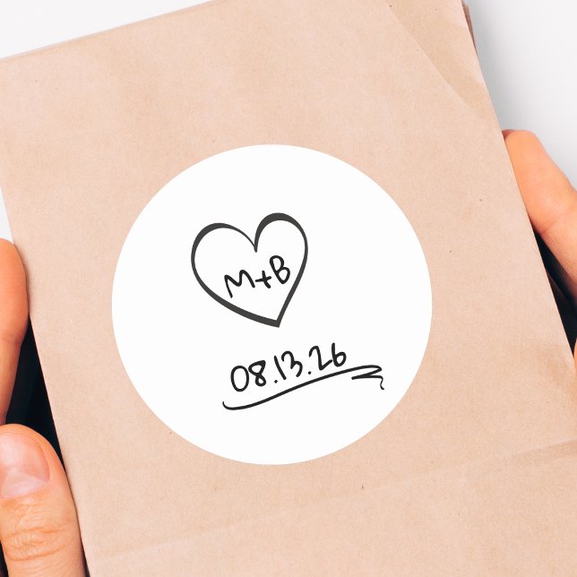 Einfache zeitlose Chic Initials Sketch-Hochzeit Runder Aufkleber (Von Creator hochgeladen)