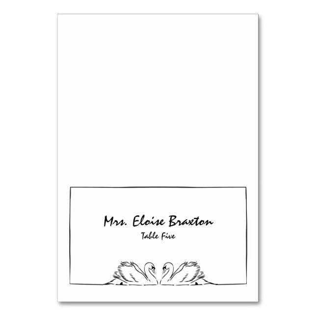 Einfache zeitlose, handgeschriebene Swan-Illustrat Tischnummer (Vorderseite)