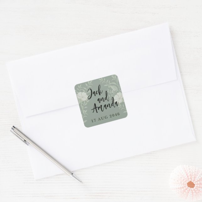 Einfache zeitlose Hochzeitsaufkleber und Etiketten Quadratischer Aufkleber (Umschlag)