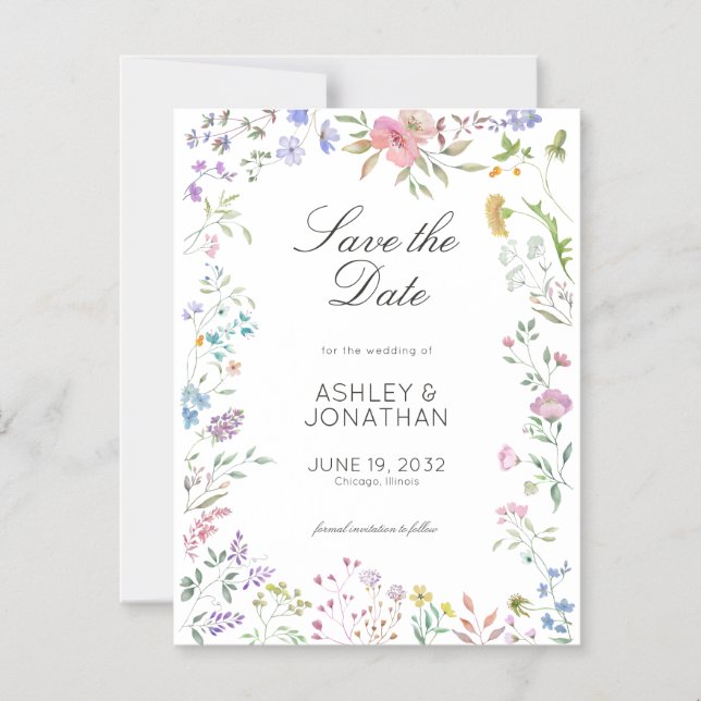 Einfache, zeitlose Wildblume Hochzeit Magneteinladung (Vorderseite)