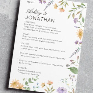 Einfache, zeitlose Wildblume Hochzeit Menükarte