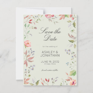 Einfache, zeitlose Wildblume Sage Green Wedding Magneteinladung