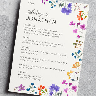 Einfache, zeitlose Wildblume Weiße Hochzeit Menükarte
