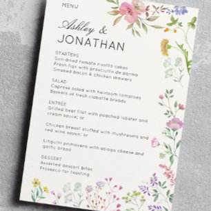 Einfache, zeitlose Wildblume Weiße Hochzeit Menükarte