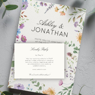 Einfache, zeitlose Wildblume Weiße Hochzeit RSVP Karte
