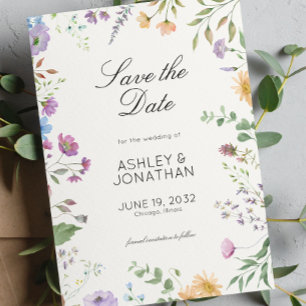 Einfache, zeitlose Wildblume Weiße Hochzeit Save The Date