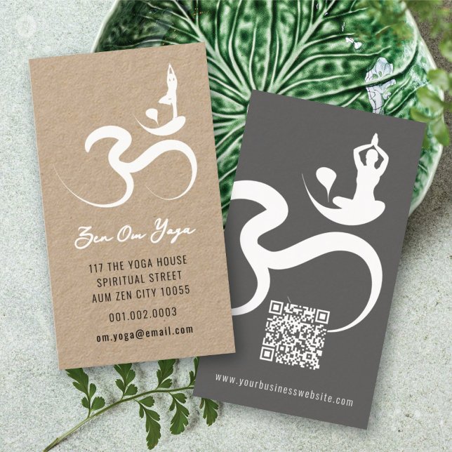 Einfache Zen-Yoga-Om-Kalligrafie-Silhouette Visitenkarte (Simple Minimalist Zen Spiritual Holistic Yoga Om/Aum Calligraphy Symbol Business Card @ fatfatin)