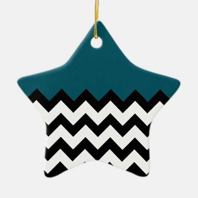 Einfache Zigzag-Linien und dunkelblaues Aquamarine Keramik Ornament (Vorne)