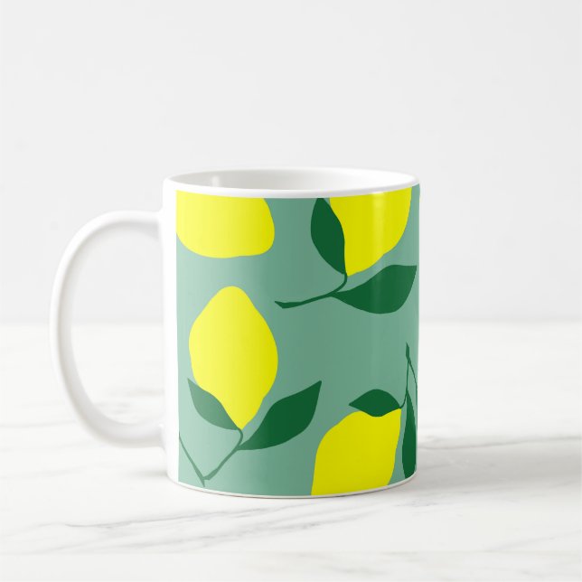 Einfache Zitrone, grüne Hintergrunddrucke. Kaffeetasse (Links)