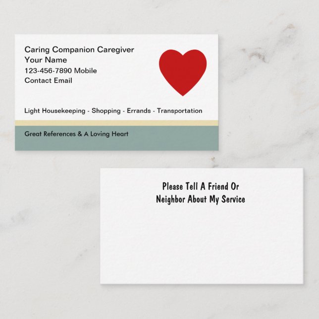 Einfache Zuhause Caregier Business Cards Design Visitenkarte (Vorne/Hinten)