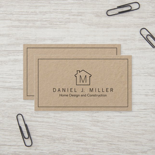 Einfache Zuhause Logo Monogram Minimalistisch Kraf Visitenkarte (Vorderseite/Rückseite Beispiel)