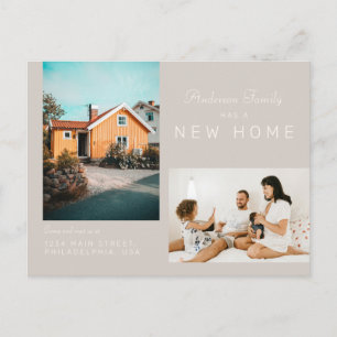 Einfache Zwei-Familien-Foto-Neue-Haus-Umzug Taupe Ankündigungspostkarte